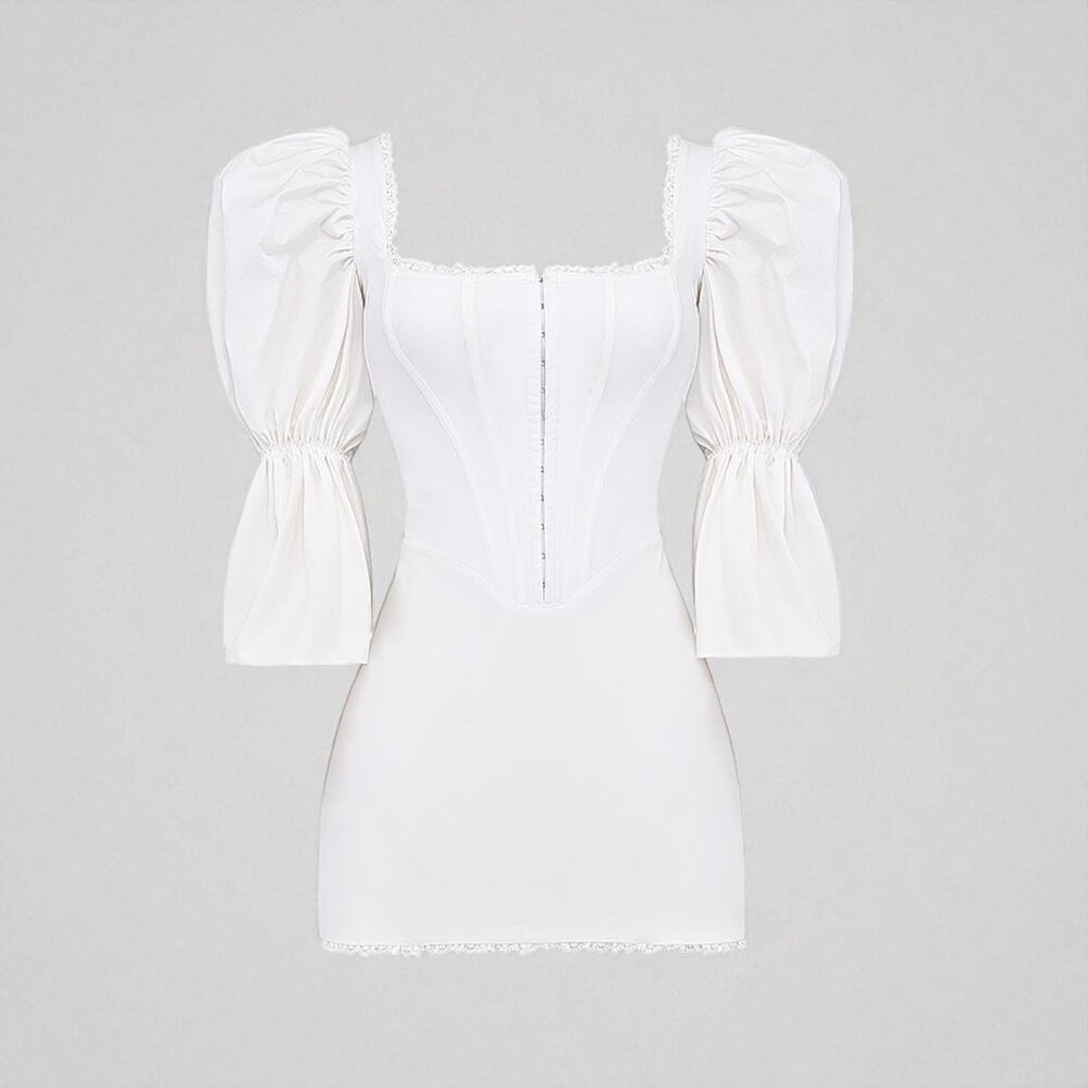 NWOT HOUSE OF CB Matilda white puff sleeve corset dress - Picture 6 of 8